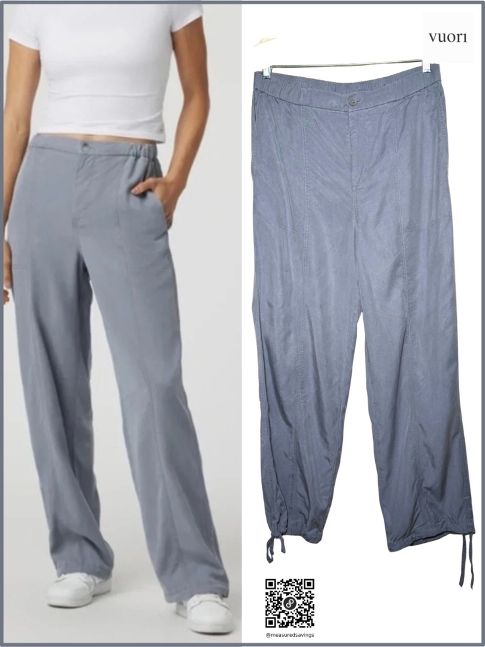 Large EUC - VUORI - Grey Blue Coastline Wide Leg Weightless Ankle Drawcord Pant